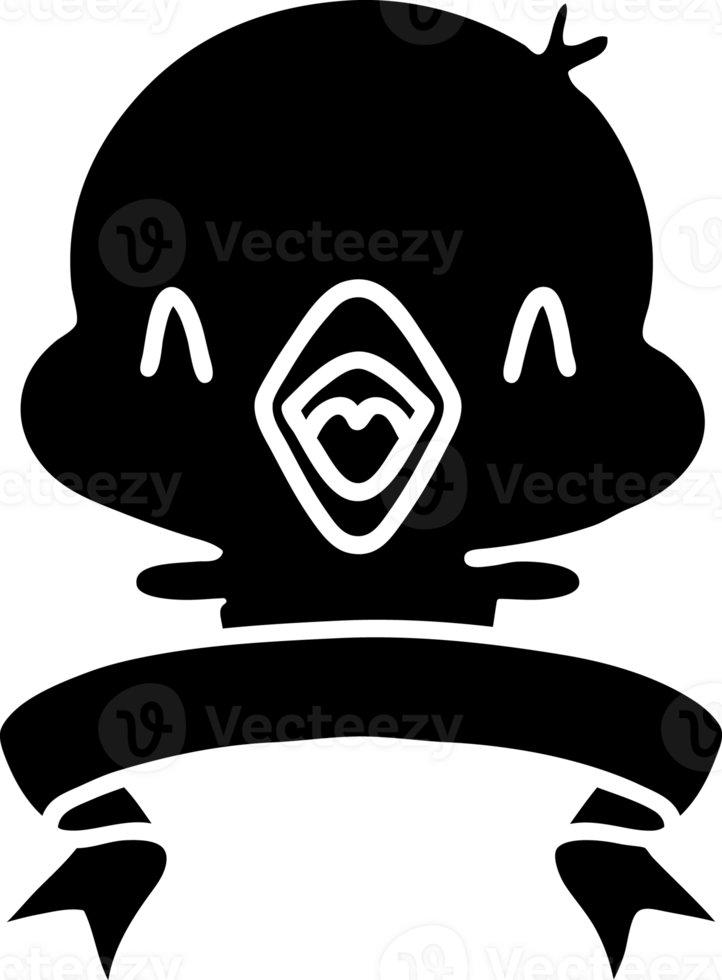 scroll banner with black line work tattoo style singing chick solid black icon png