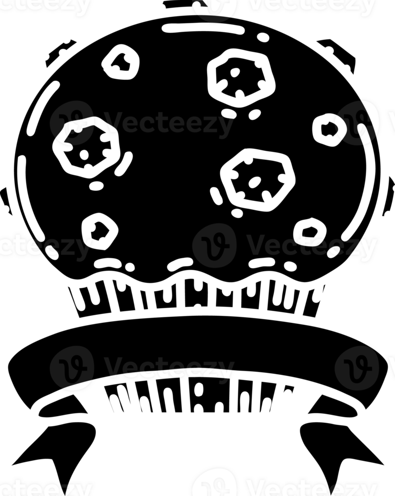 scroll banner with black line work tattoo style chocolate muffin solid black icon png