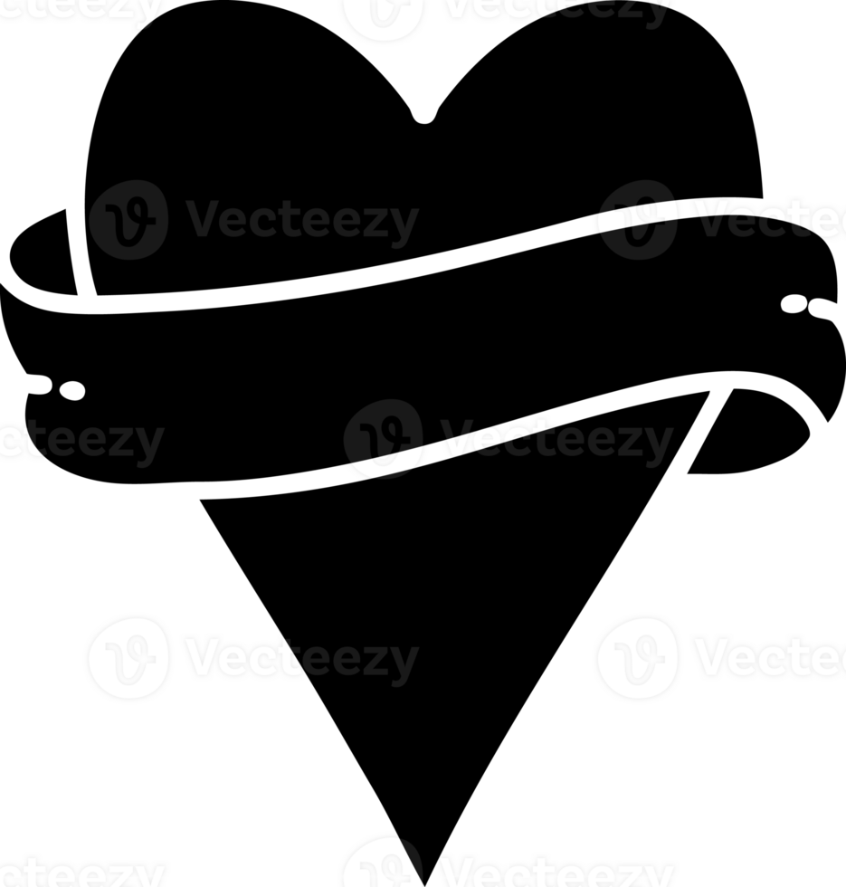 tattoo in black line style of a heart and banner solid black icon png