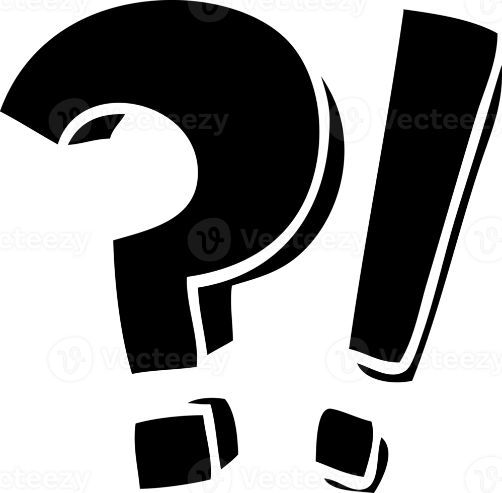 line drawing cartoon question mark and exclamation mark solid black icon png