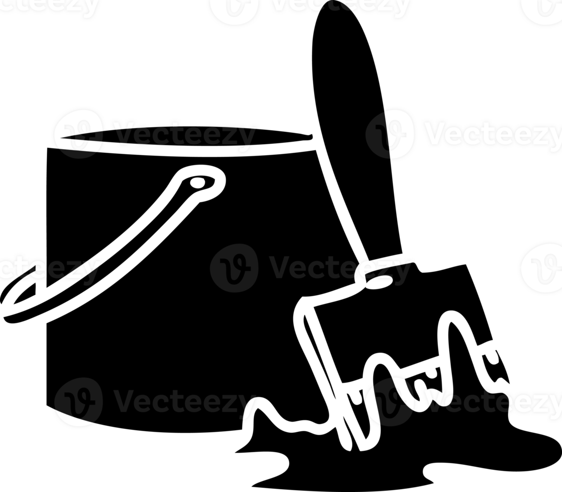 line doodle of a paint cat with brush solid black icon png