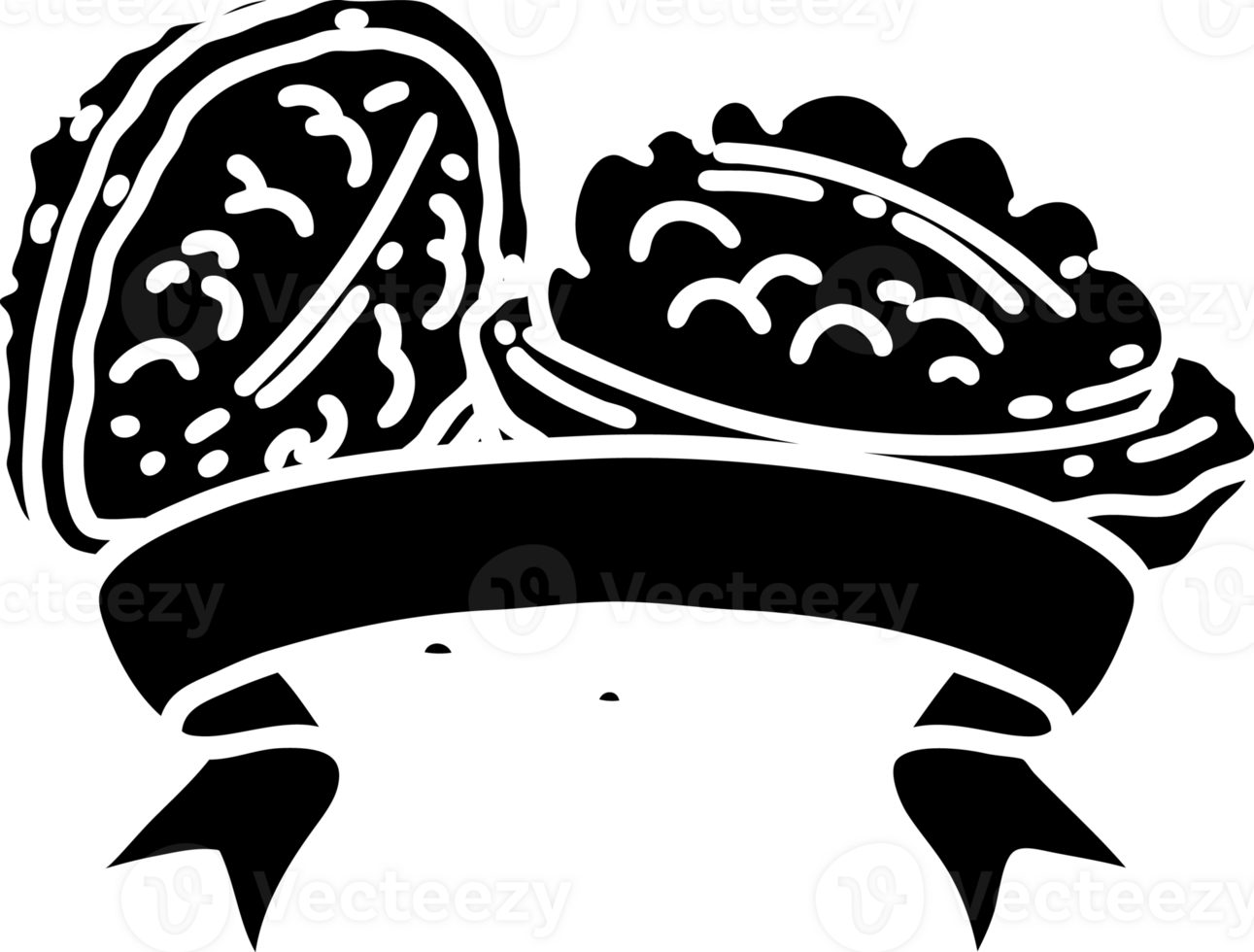 scroll banner with black line work tattoo style walnuts with shell solid black icon png