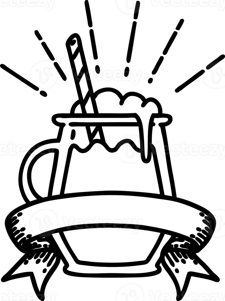 scroll banner with black line work tattoo style ginger beer icon png
