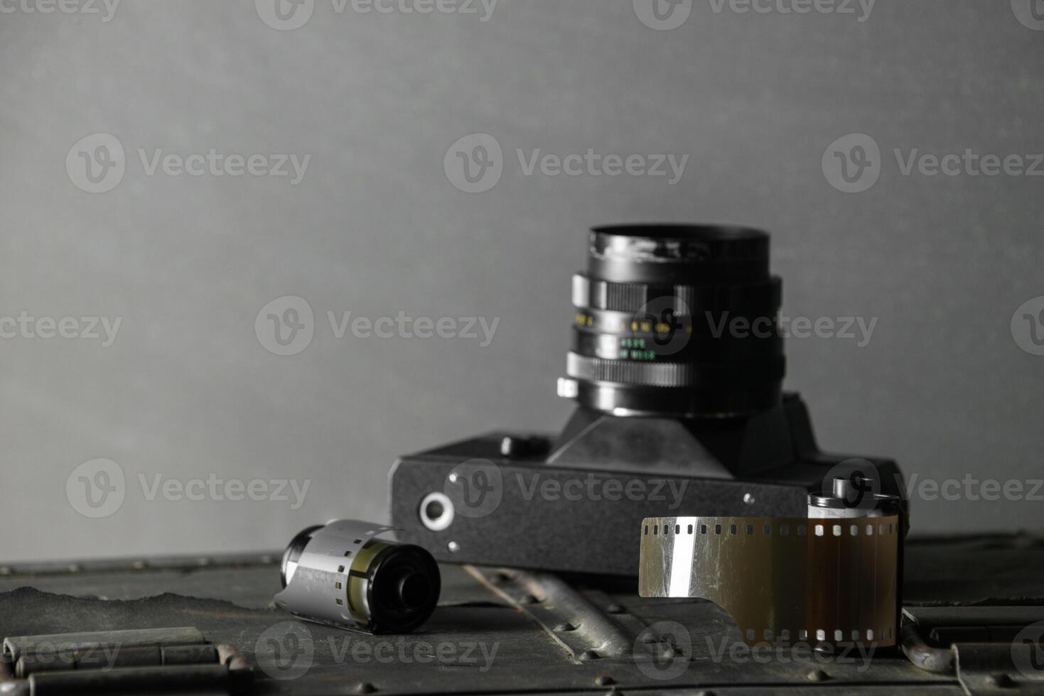 Old retro camera and 35 mm photo