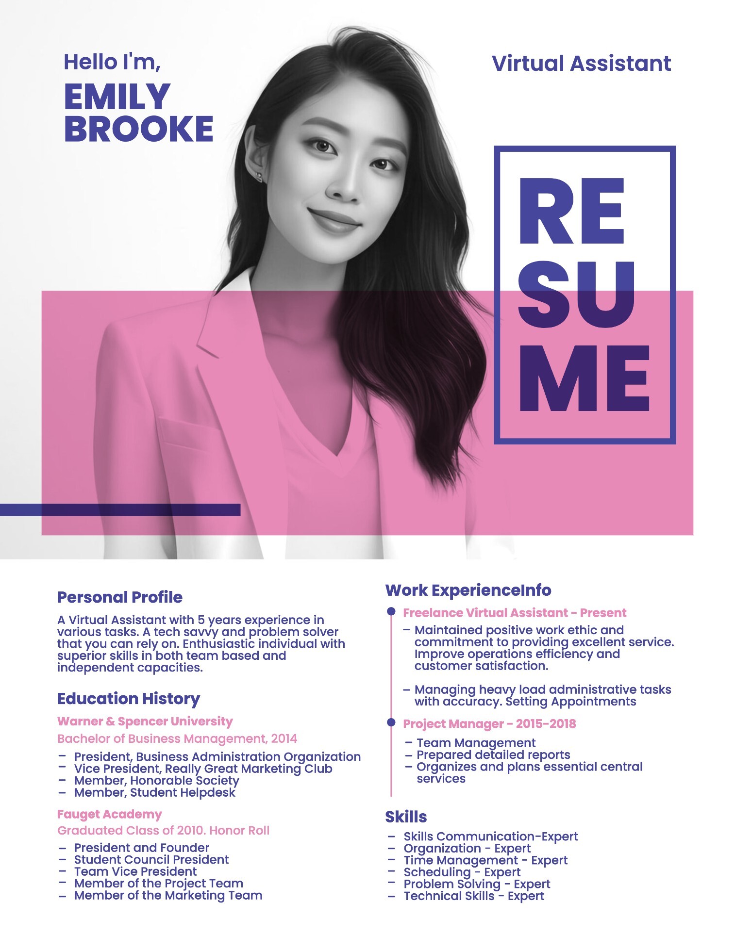 Creative Virtual Assistant Resume Template 45473851 Template