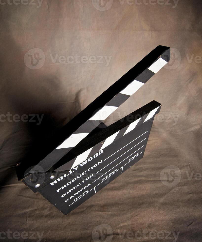 A movie production clapstick board. photo