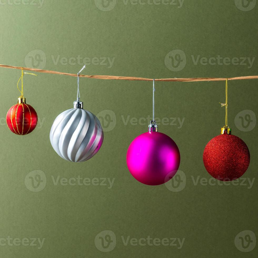 Christmas decorations on a color background. New year toys. photo