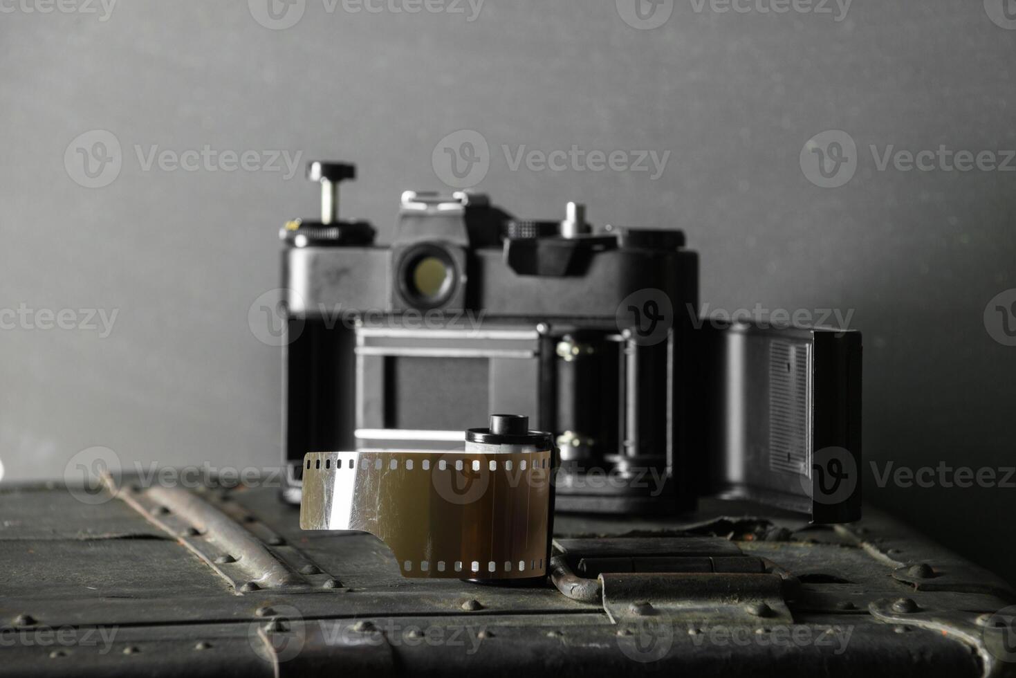 Old retro camera and 35 mm photo