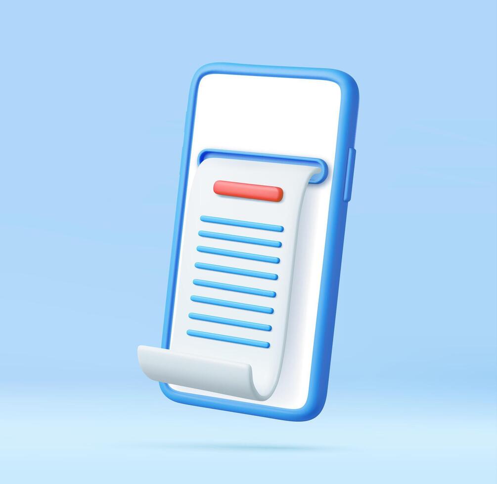 3d Mobile phone with paper financial bill. vector