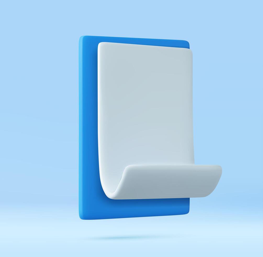 3D White Paper Scroll in Blue Clipboard Isolated. vector