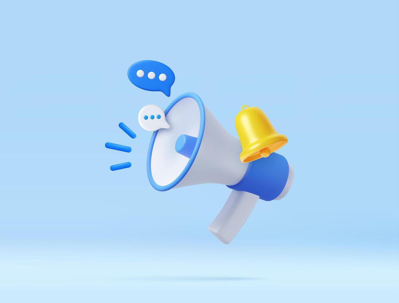 3D Cartoon Megaphone with Bell notification. vector