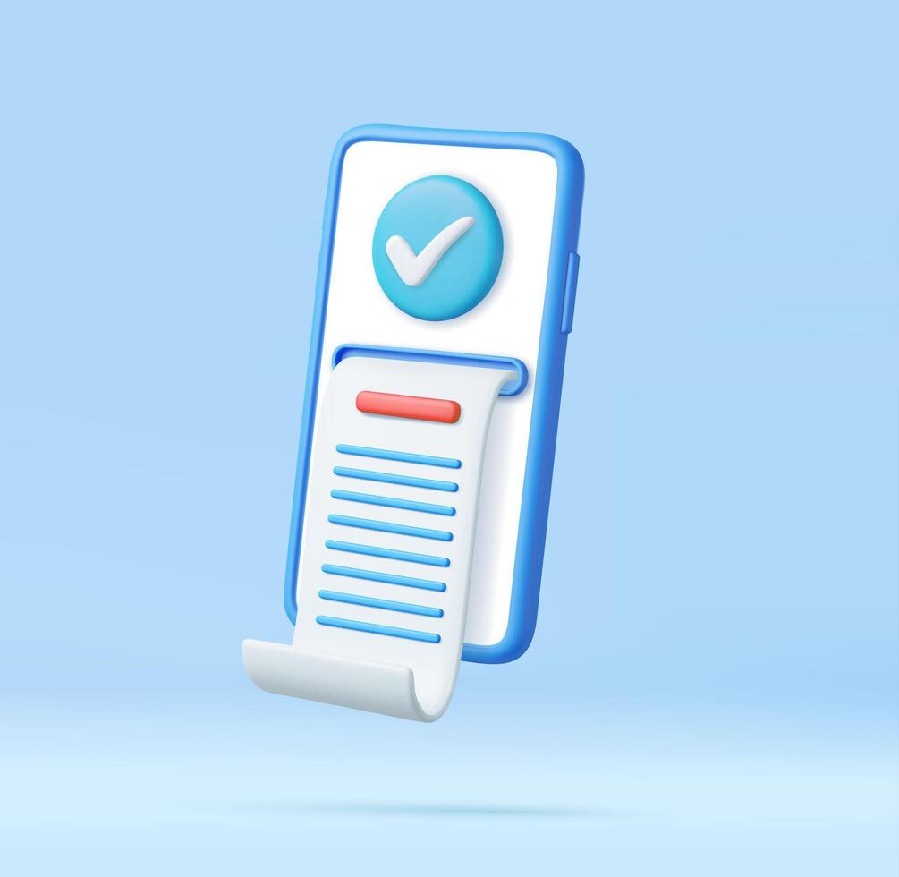 3d Mobile phone with paper financial bill. vector