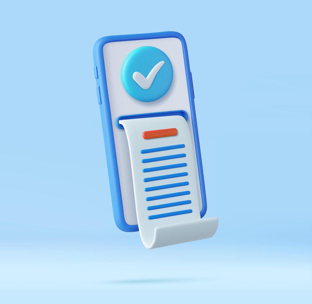 3d Mobile phone with paper financial bill. vector