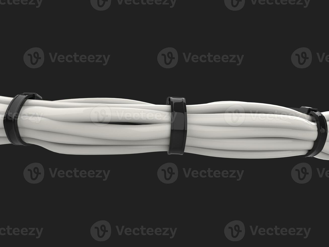 Bucnh of white cables tightly tied together with zipties photo