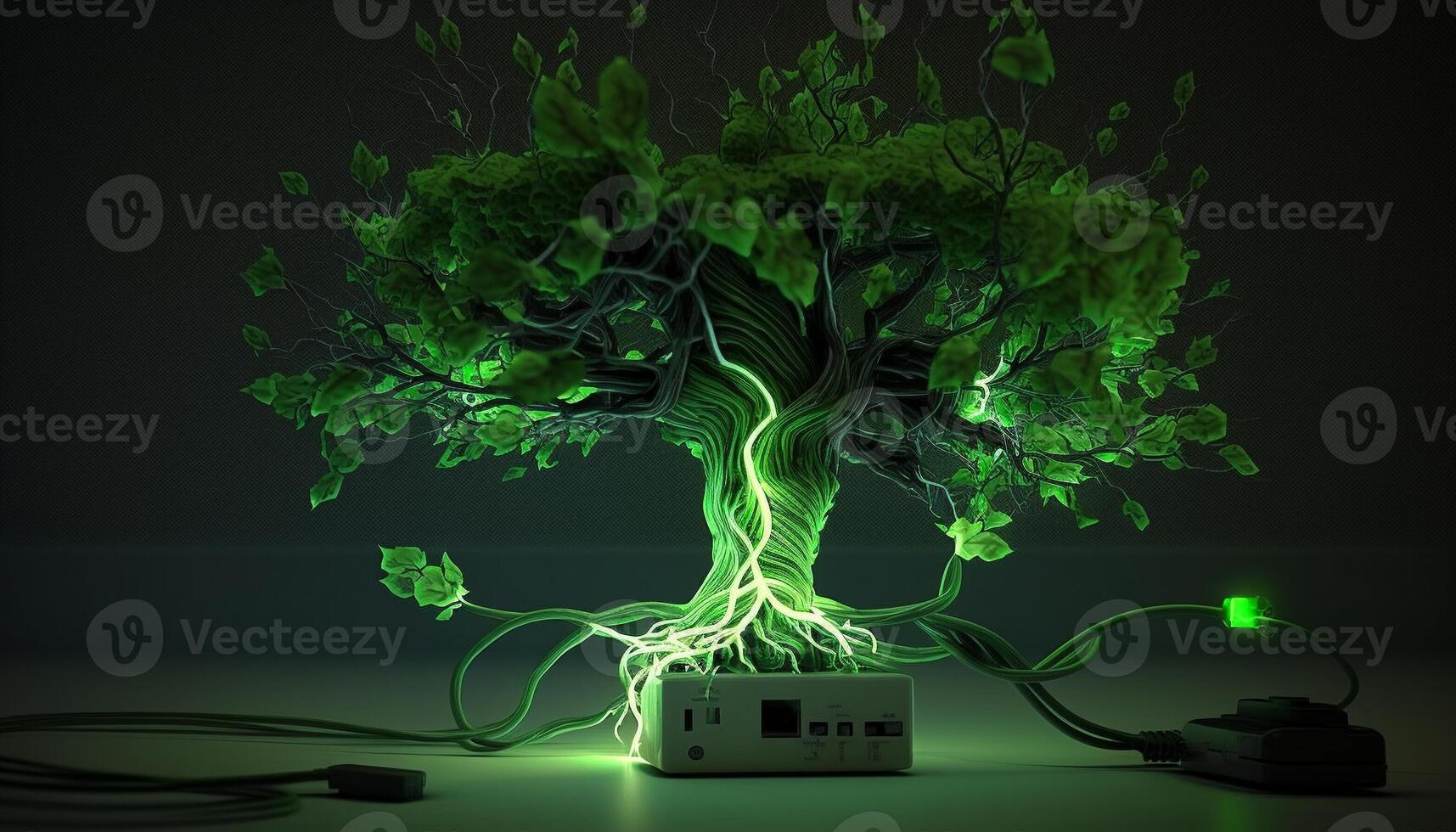Circuit tree on green background, Modern hardware design,Science and technology concept.. photo