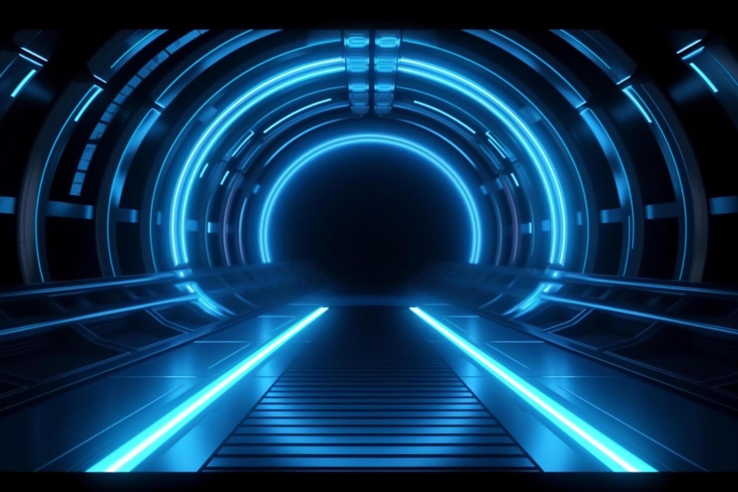 3D abstract background with neon lights. neon tunnel.space construction. 3d illustration photo