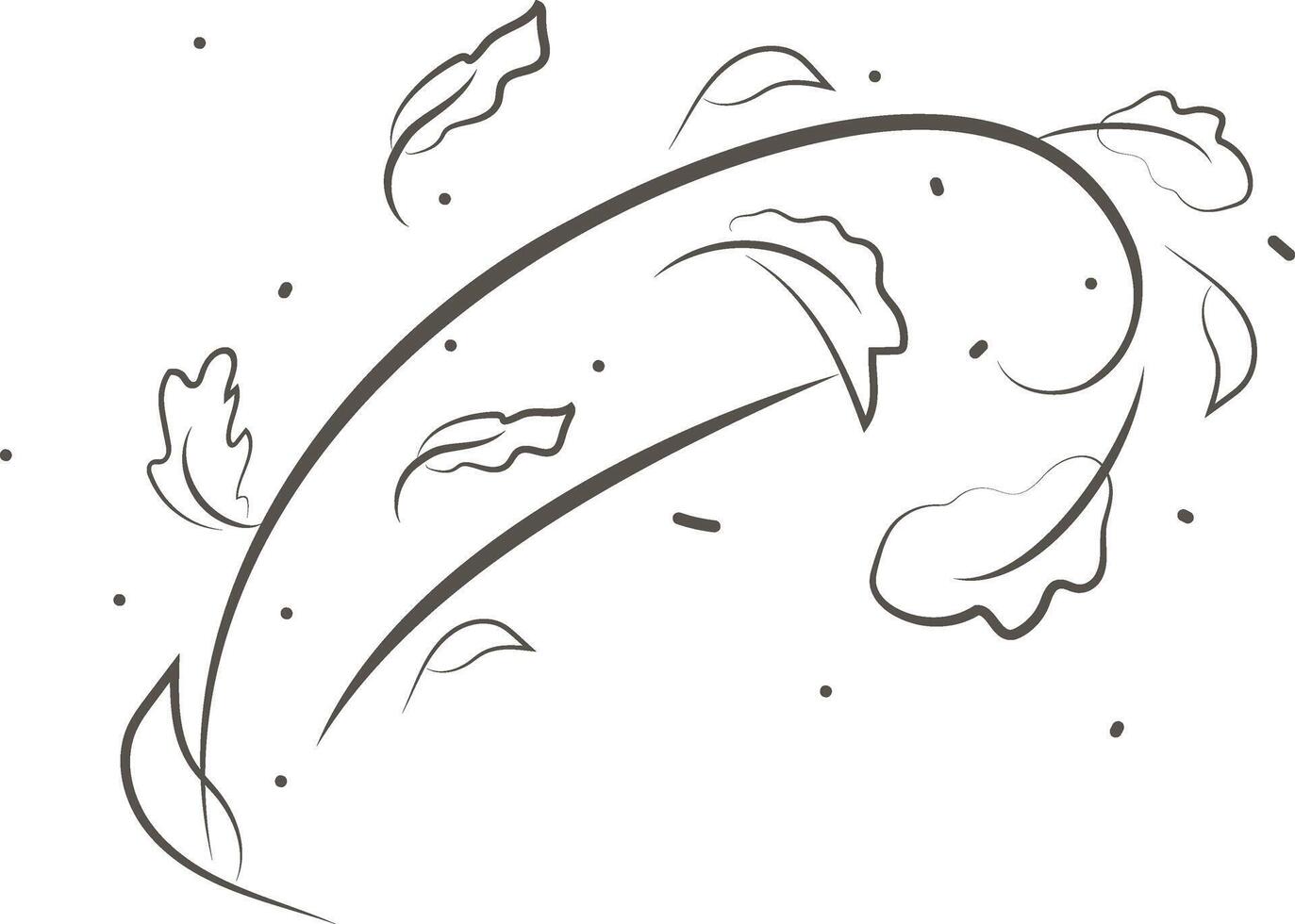 Outline drawing of a breath of wind and leaves.Wind blow  set in line style.Wave flowing illustration with hand drawn doodle cartoon style. vector