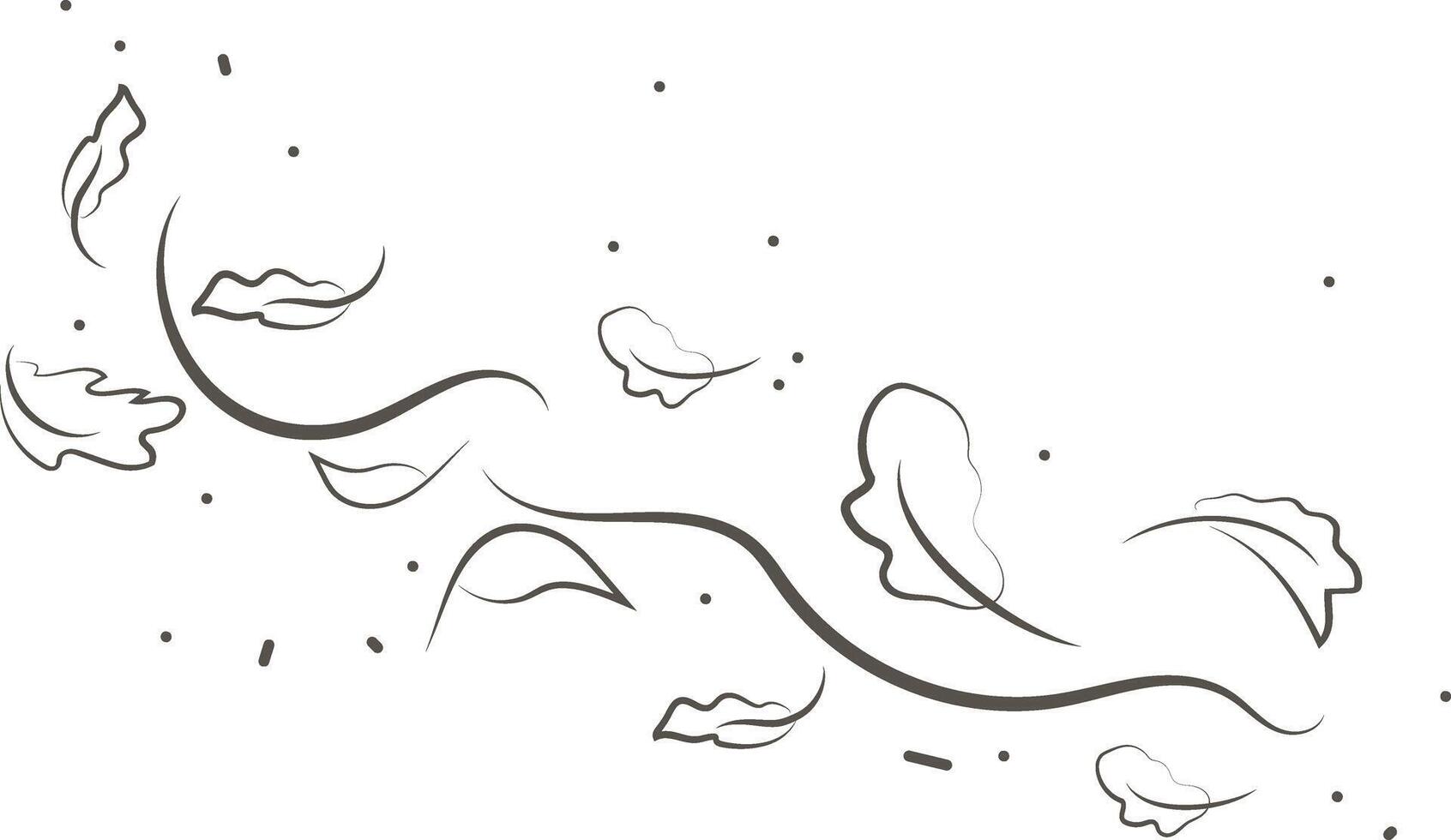 Outline drawing of a breath of wind and leaves.Wind blow  set in line style.Wave flowing illustration with hand drawn doodle cartoon style. vector