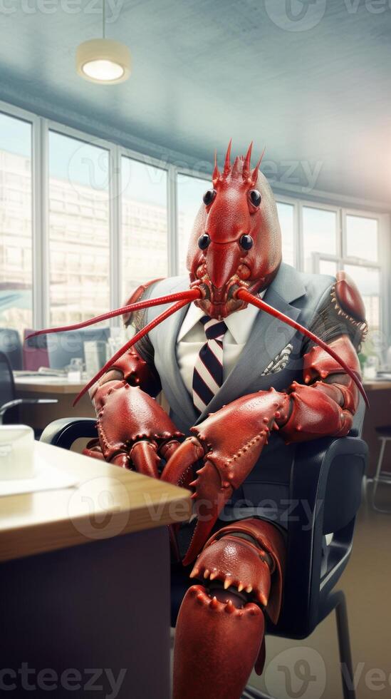 Lobster in a Business Suit in a SeaThemed Office AI Generated photo