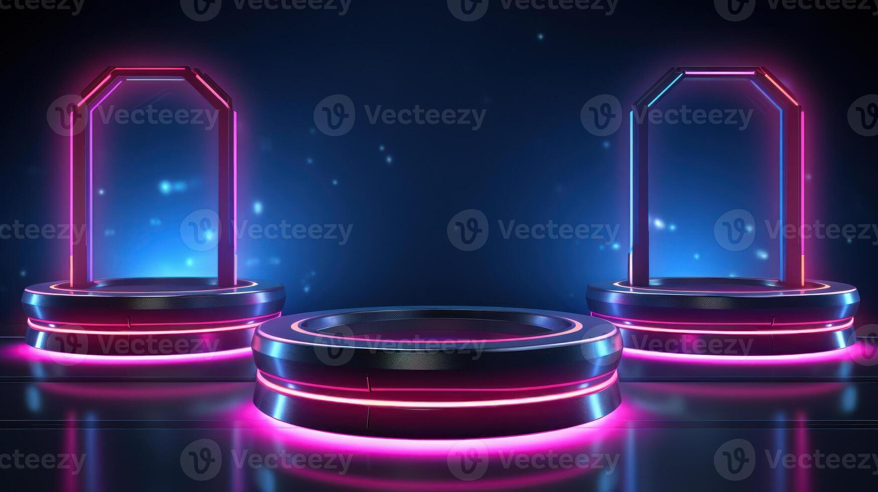 Futuristic NeonLit HiTech Podium AI Generated photo