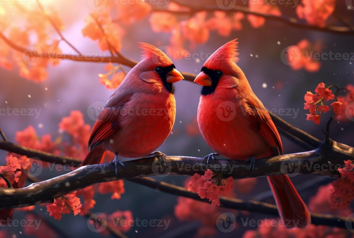 romantic coupling of cardinas birds on a branch. generative ai photo
