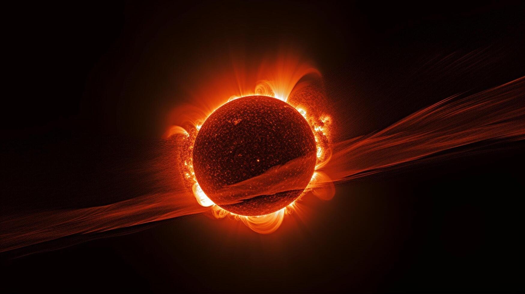 view of the sun with brilliant flares and promine photo