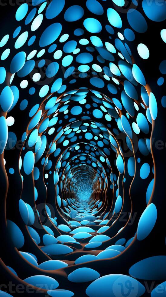 Abstract background 3d blue ball in hole wall pattern with bokeh glowing lights,Concept for New Techology wallpaper background Generative Ai photo