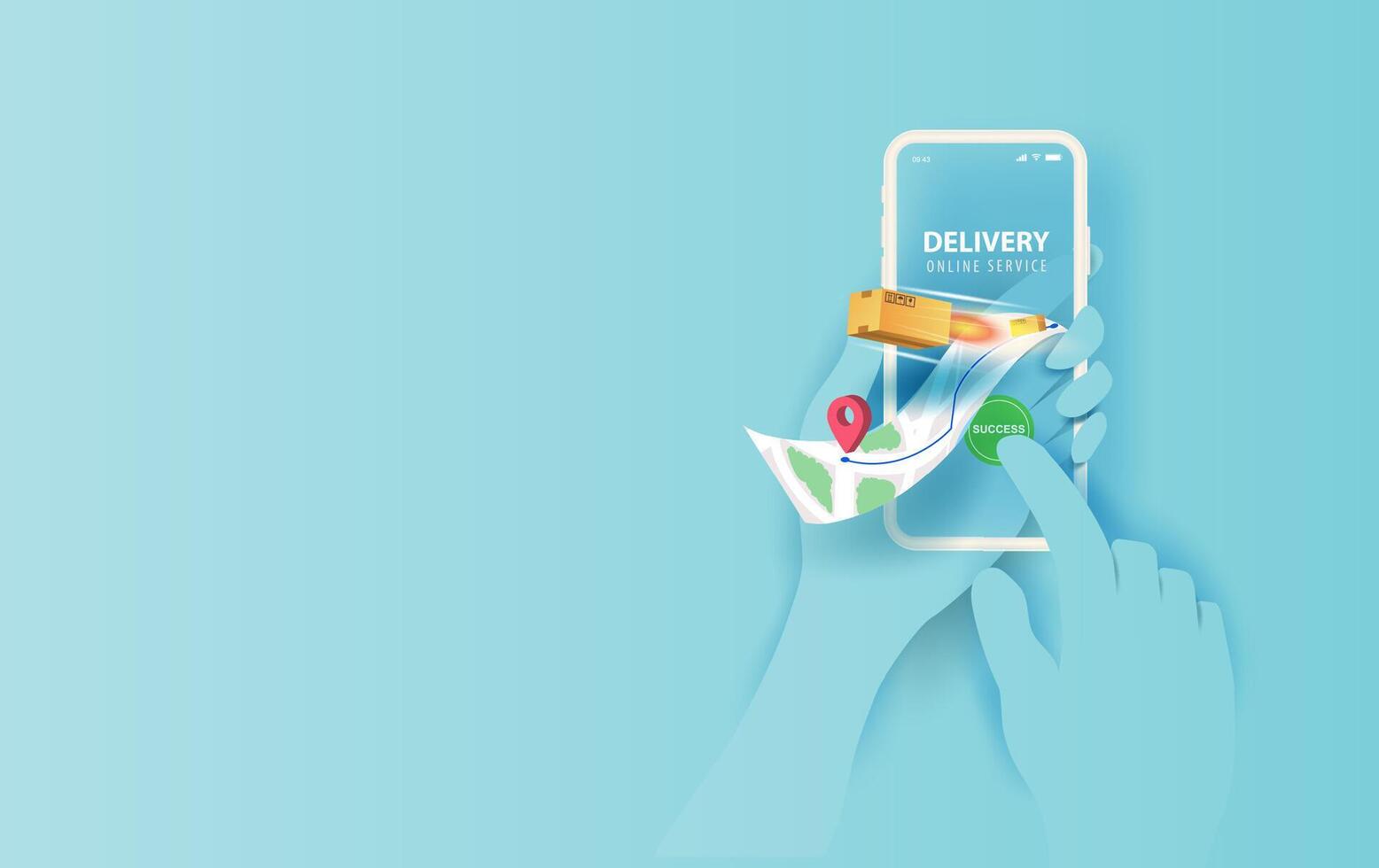 Online delivery smartphone concept idea.Fast respond delivery package shipping on mobile.Online order tracking with world map location.Logistic delivery service.parcel route on the screen Vector. vector