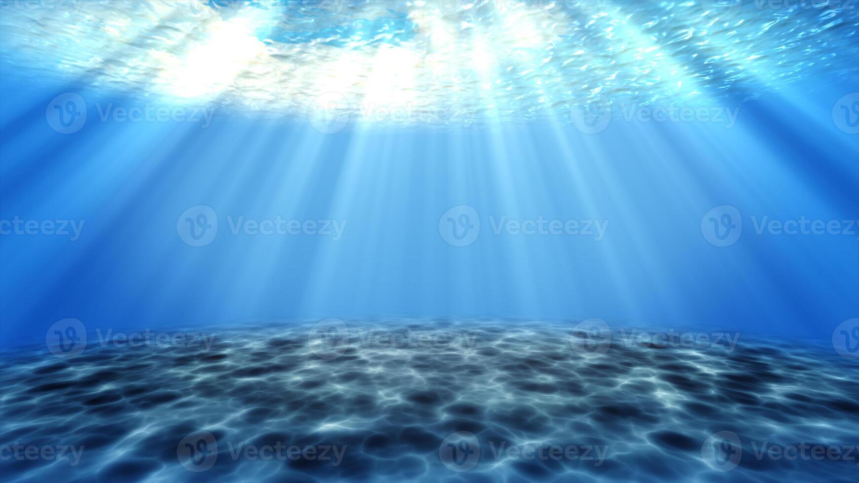 Sea Underwater light beautiful veil of sunlight. ocean waves underwater movement and flow with the rays.Beam shining from deep clear blue water causing a beautiful water lighting reflections.footage photo
