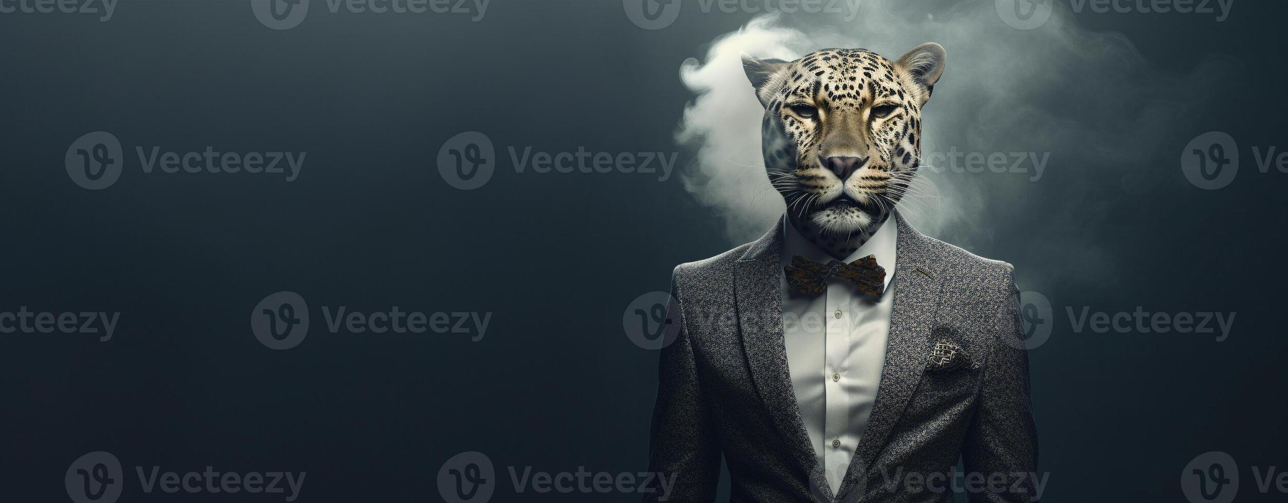 Front view of a tiger wearing a suit standing animated bur. AI Generative. photo