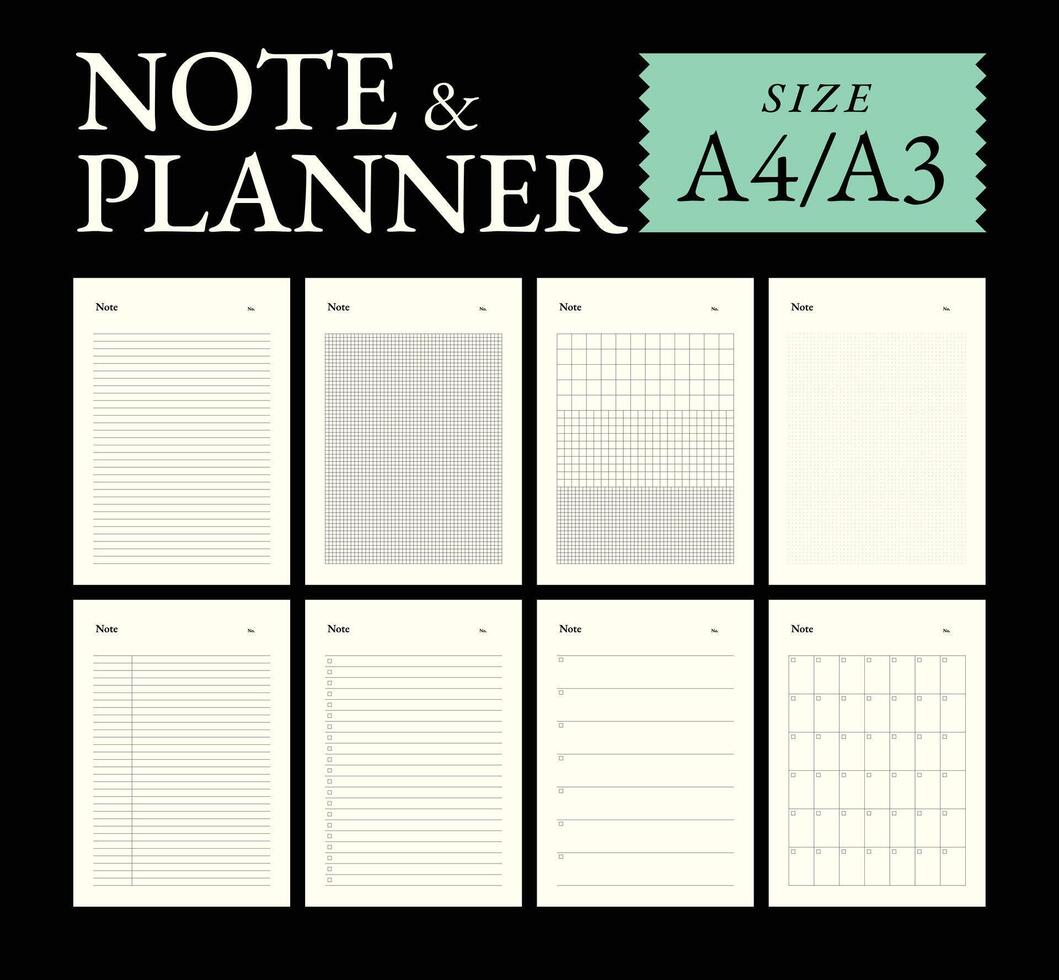 Classic monthly note and planner, A4-A3 size. vector