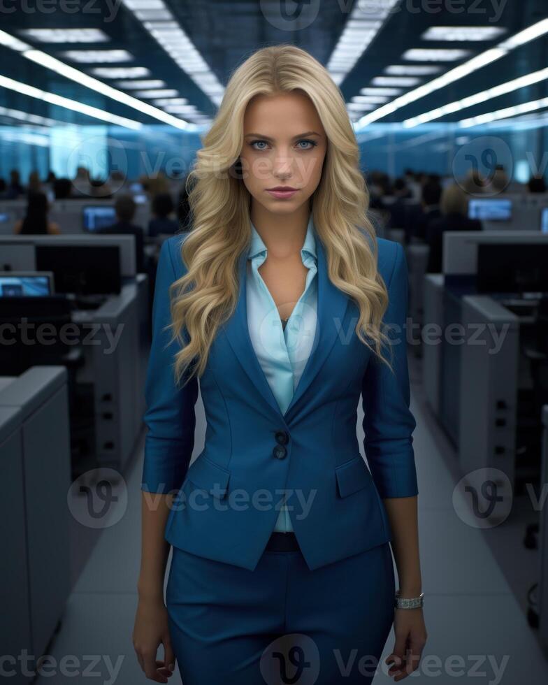 Businesswoman in a sharp blazer and pencil skirt.. Generative AI photo