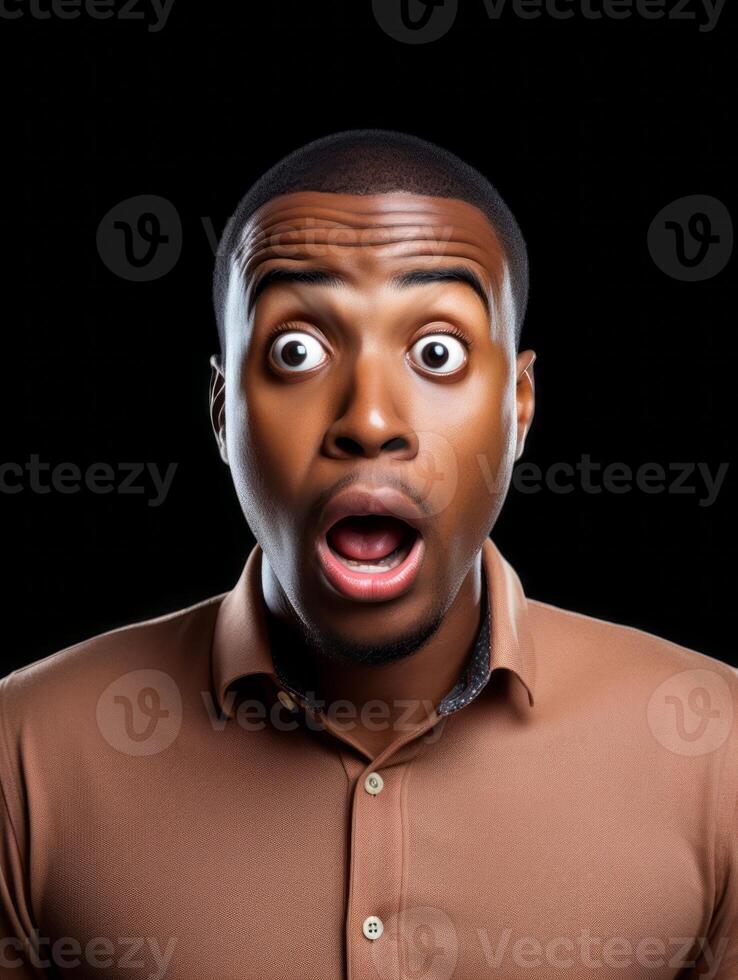 Young man with African features who appears to be shoched AI Generative photo