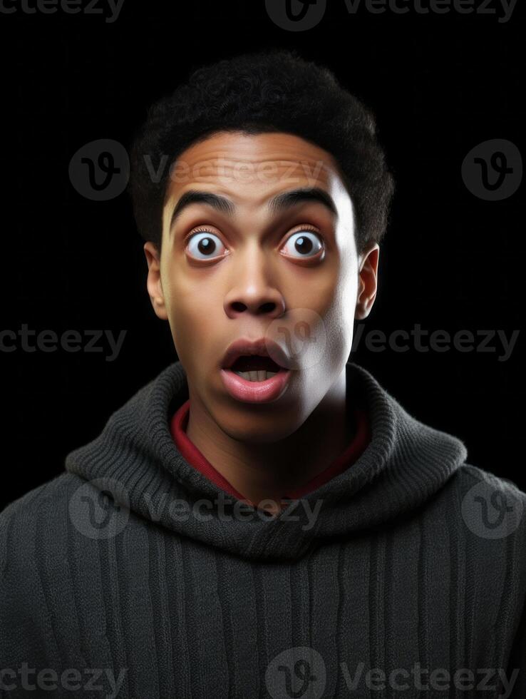 Young man with African features who appears to be shoched AI Generative photo