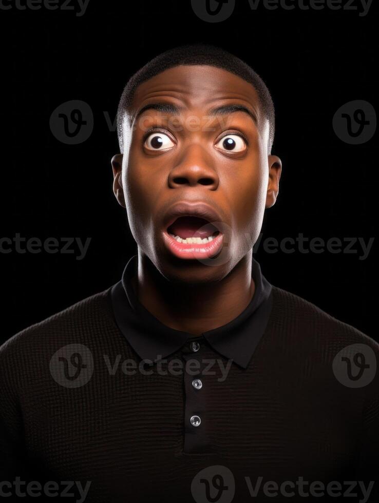 Young man with African features who appears to be shoched AI Generative photo