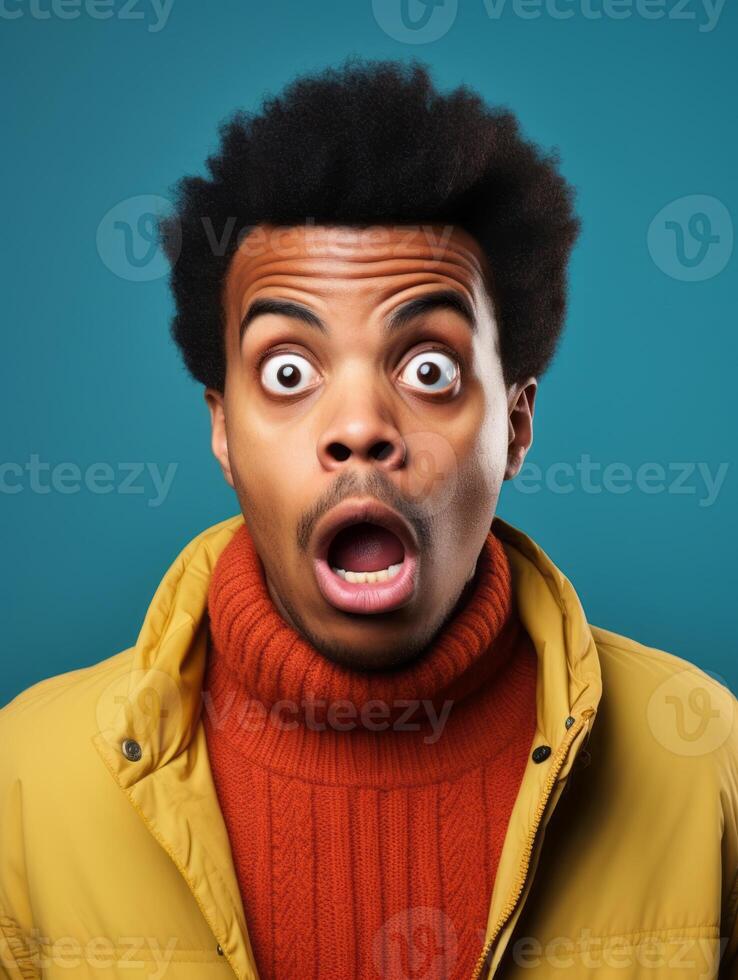 Young man with African features who appears to be shoched AI Generative photo