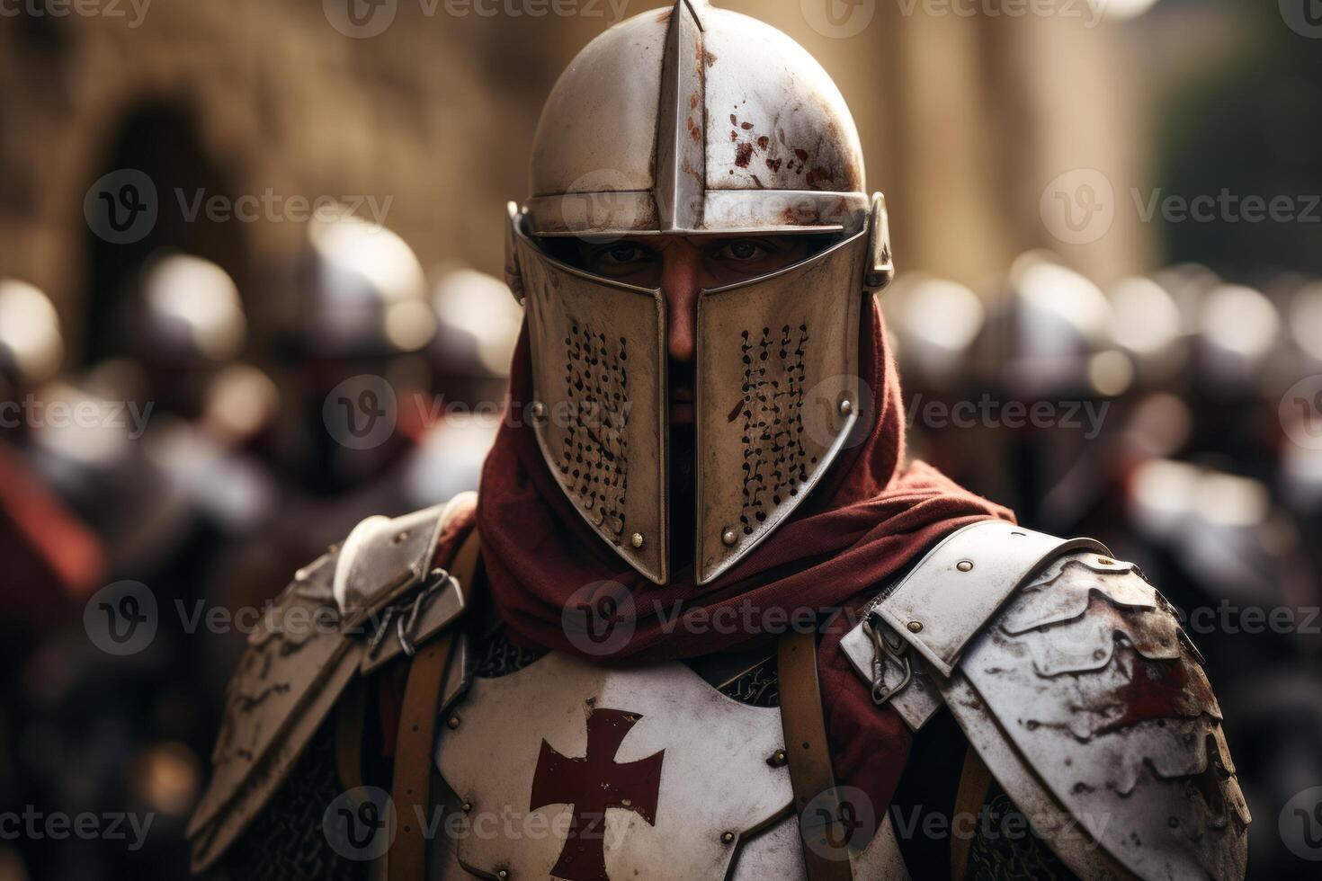 Knights Templar stationed in the Holy Land during the Crusades, illustrating their dedication to protecting sacred sites. Generative Ai photo