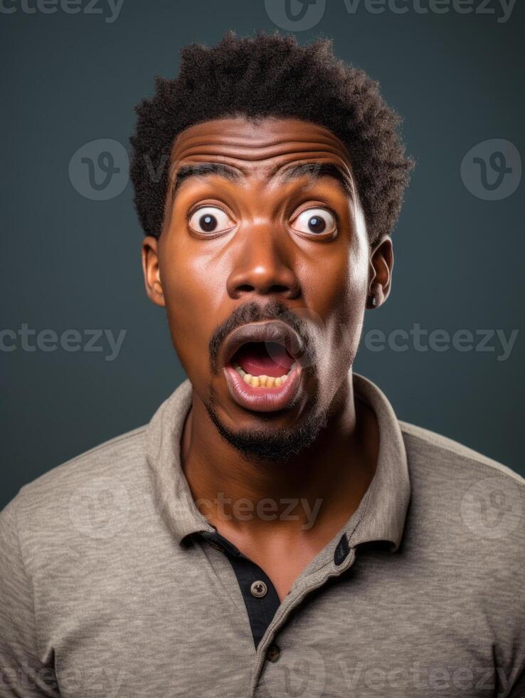Young man with African features who appears to be shoched AI Generative photo