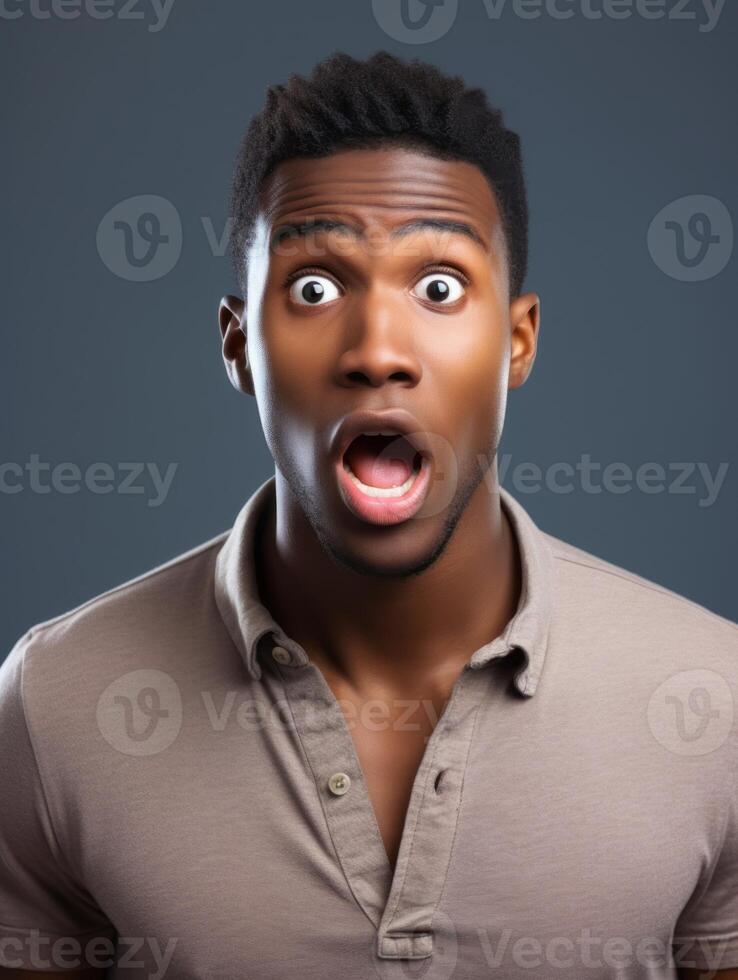 Young man with African features who appears to be shoched AI Generative photo