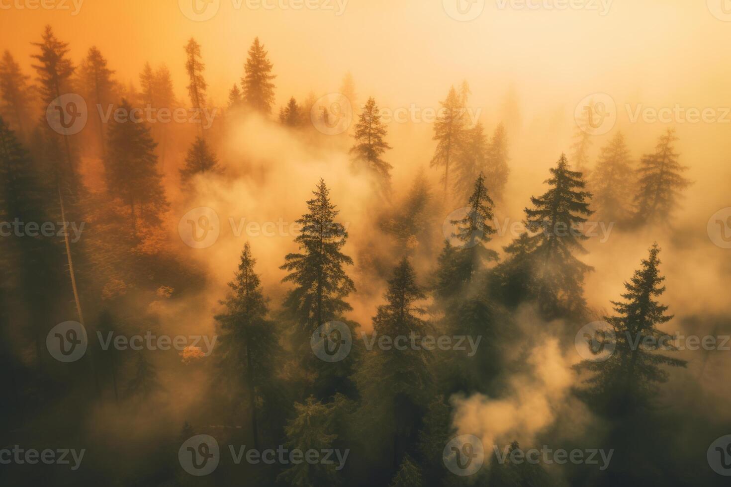 A powerful photograph of a forest engulfed in thick smoke from wildfires, emphasizing the urgent need for forest fire prevention and conservation. Generative Ai photo