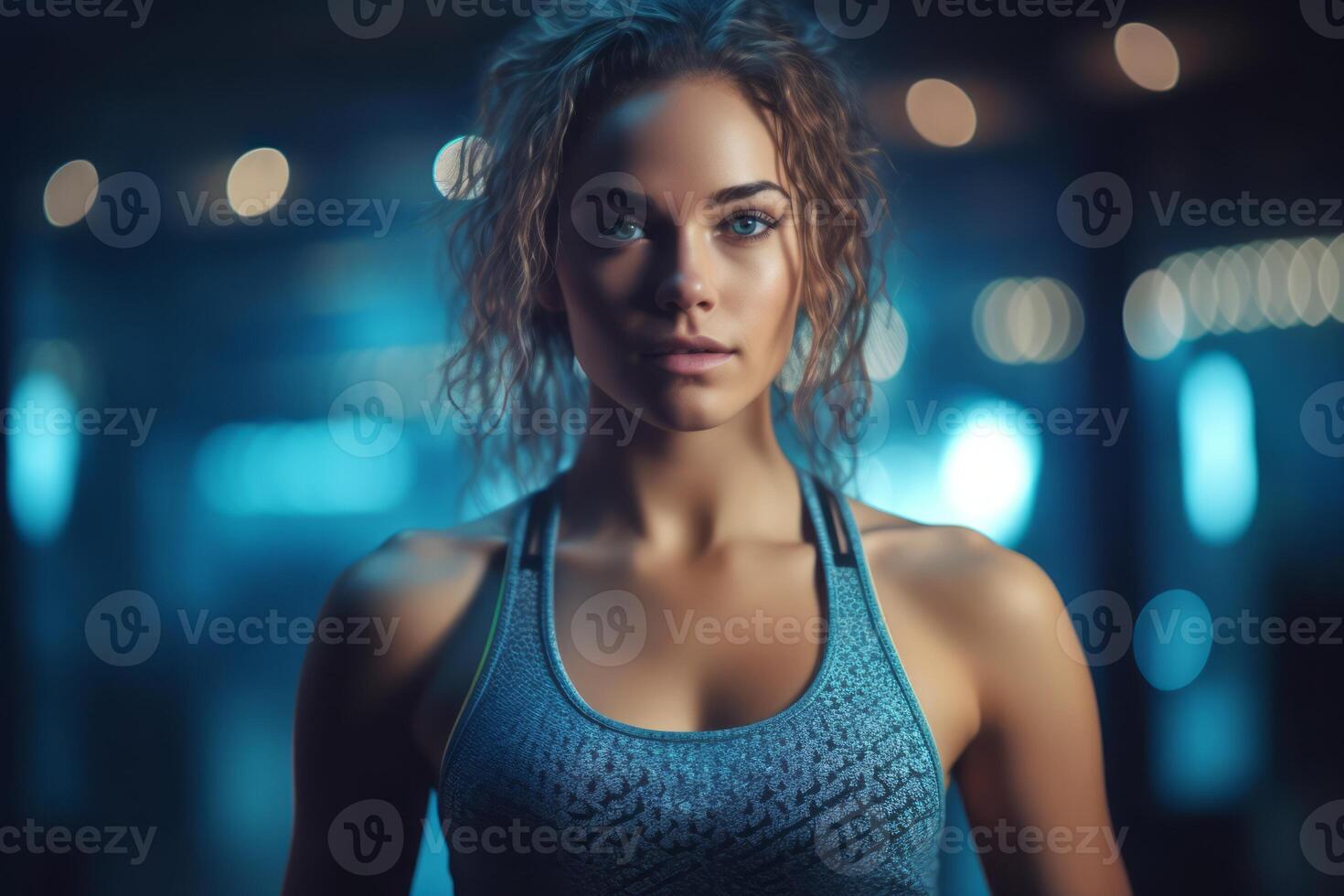 A young woman showcasing her workout routine in fashionable activewear, representing a healthy and active lifestyle. Generative Ai photo