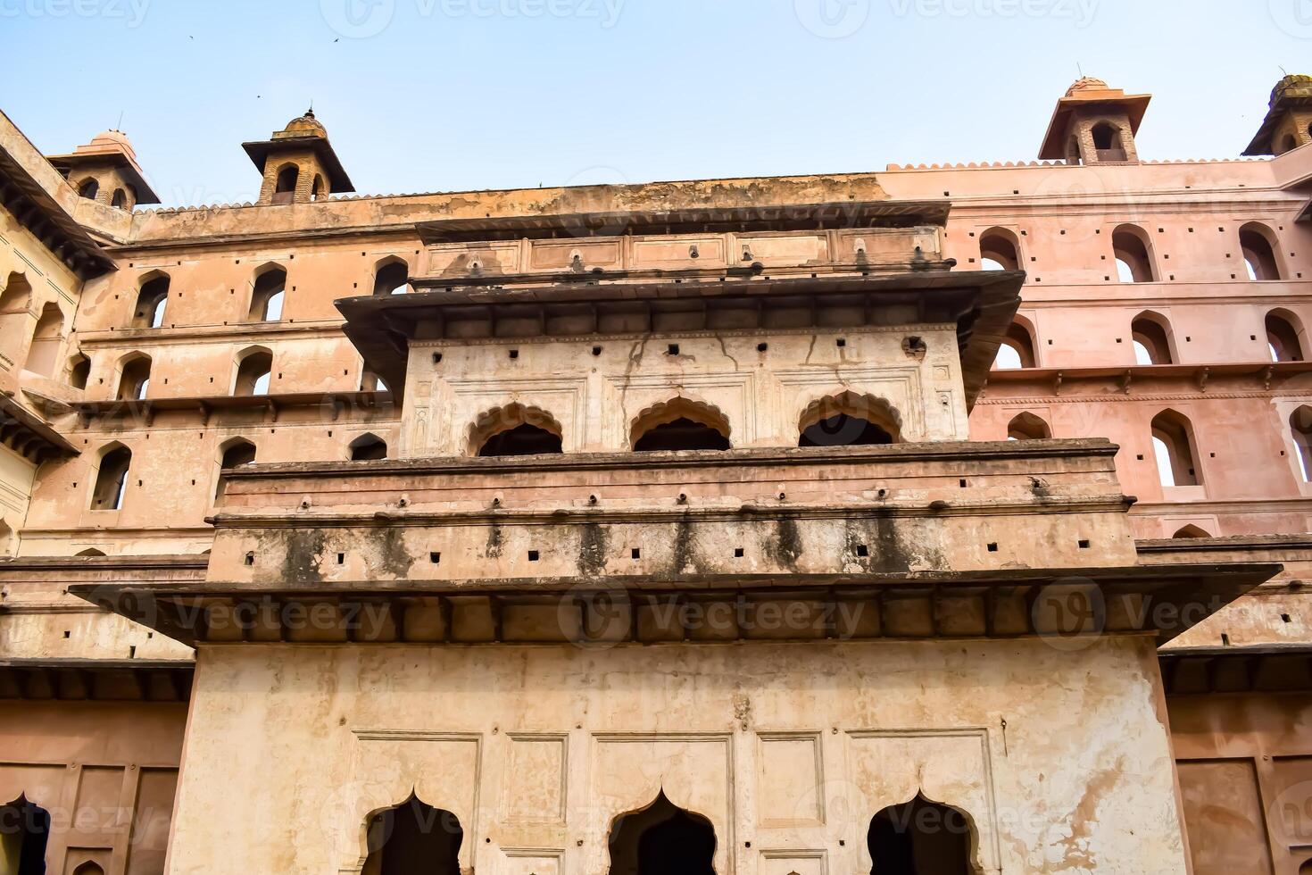 Beautiful view of Orchha Palace Fort, Raja Mahal and chaturbhuj temple from jahangir mahal, Orchha, Madhya Pradesh, Jahangir Mahal Orchha Fort in Orchha, Madhya Pradesh, Indian archaeological sites photo