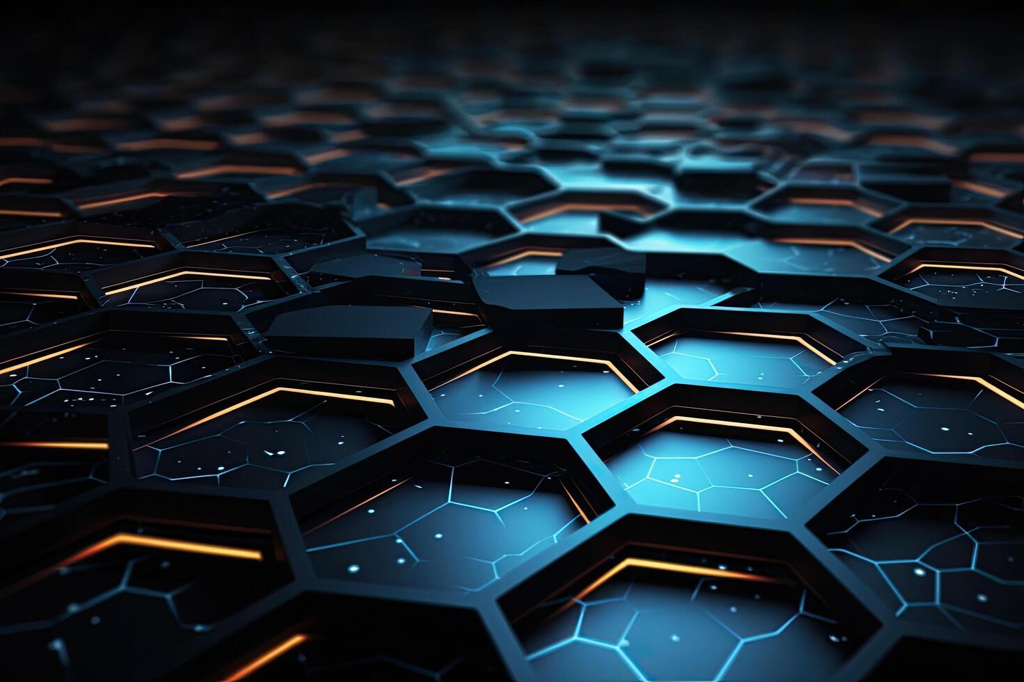 3d rendering of abstract technology background with hexagons and glowing lights, Futuristic High Tech Black background with a hexagm, AI Generated photo