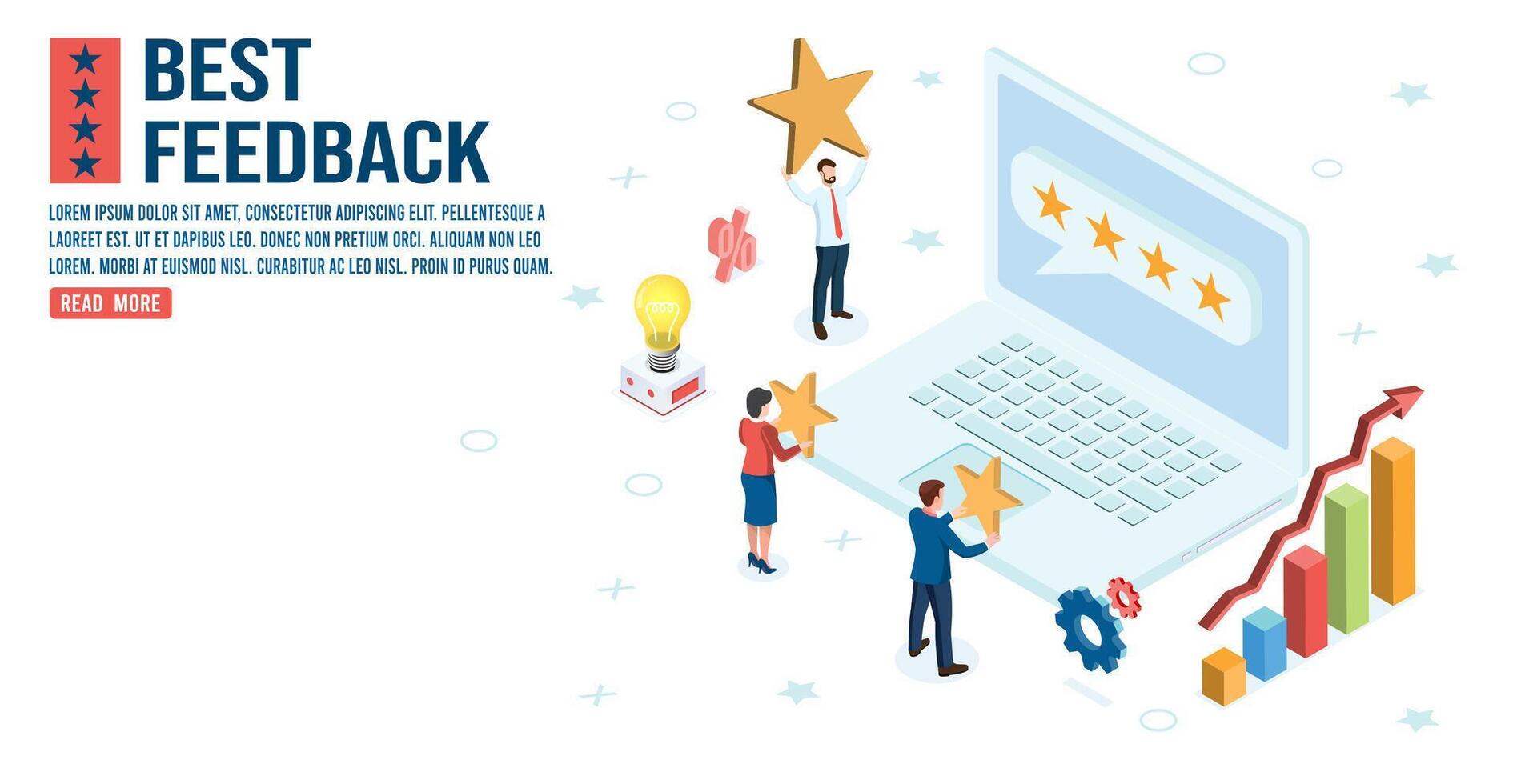 3D isometric customer review and feedback concept with People giving star feedback and choosing satisfaction rating, Consumer demand,retail marketing. Vector illustration eps10