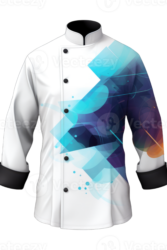 Chef jacket mockup, front view, 3d rendering. Empty cotton master protect overcoat mock up , isolated. Clear service or chief clothe barathea mokcup template, AI Generated png