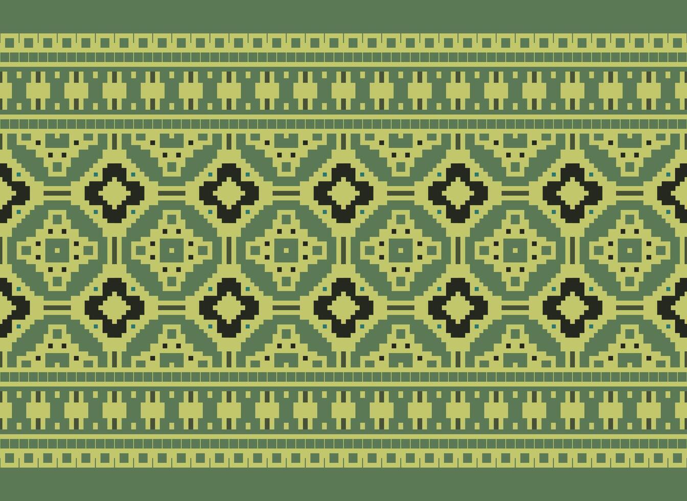 Zmijanjski vez embroidery style vector long horizontal seamless pattern - textile or fabric print ispired by cross-stitch folk art designs from Bosnia and Herzegovina