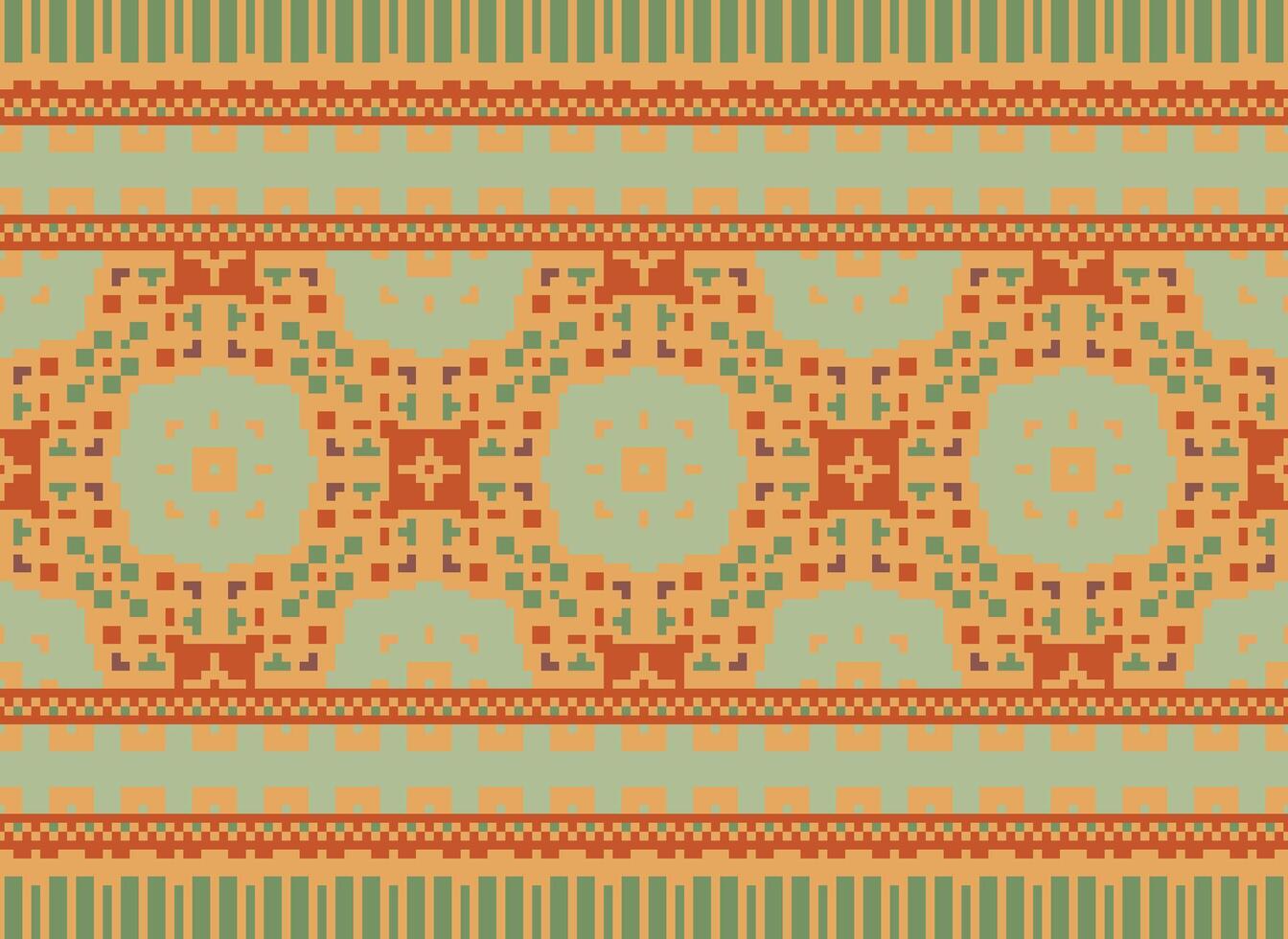 Floral cross stitch embroidery.geometric ethnic oriental seamless pattern traditional background.Aztec style abstract vector illustration.design for texture,fabric,clothing,wrapping,decoration,print.
