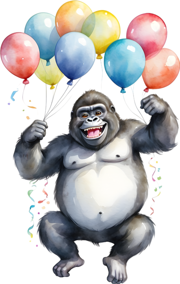 AI generated Golilla with balloon  watercolor png
