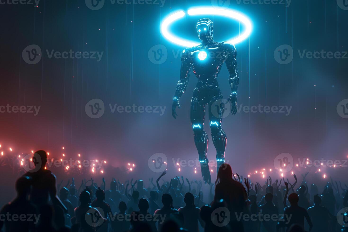 AI Generated Cyber god in front of their adepts for artificial super intelligence encounter photo