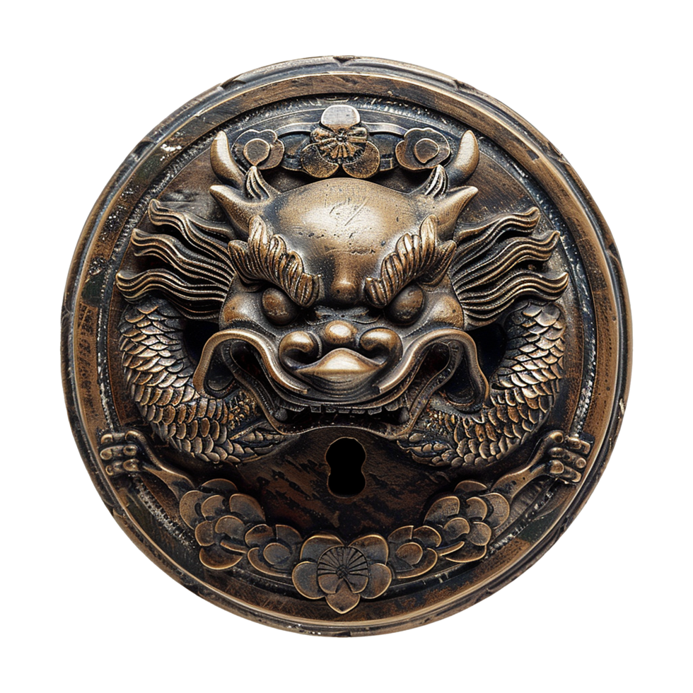 AI generated Antique Chinese doorknob isolated on transparent background png